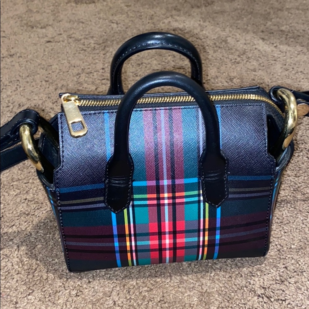 J.crew black and plaid purse.